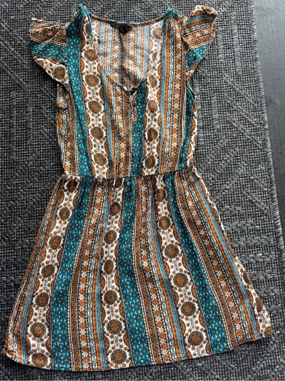 Forever 21 Teal, Brown & White Striped Boho Dress